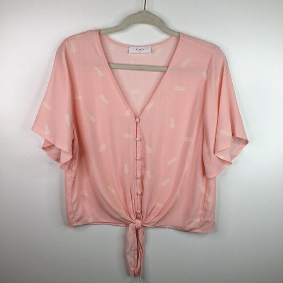 Elodie Pink Pineapples Print Top Button Down Blouse Size M - Picture 1 of 9